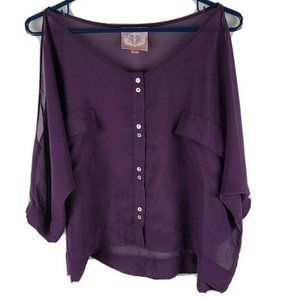 Romeo & Juliet Button Front Shirt Womens Size Small Purple Cold Shoulder Sleeve